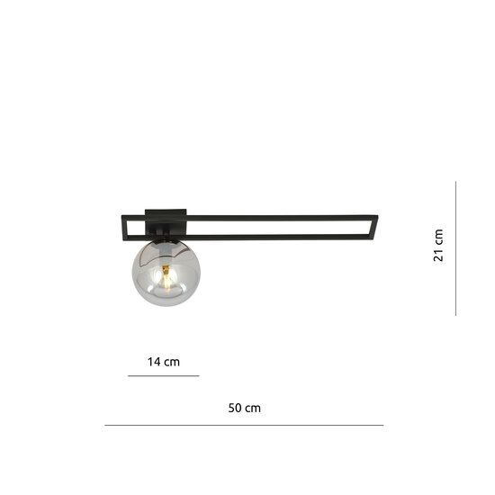 Horsens lange design plafondlamp zwart met gerookt glas bol E14