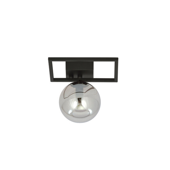 Petit plafonnier design Horsens noir avec boule en verre fumé blanc E14