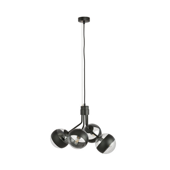 Emibig Emibig Kolding zwart getreepte 4 lamps hanglamp glas bollen voor E14 lamp - Creëer een sfeervolle ambiance in uw ruimte
