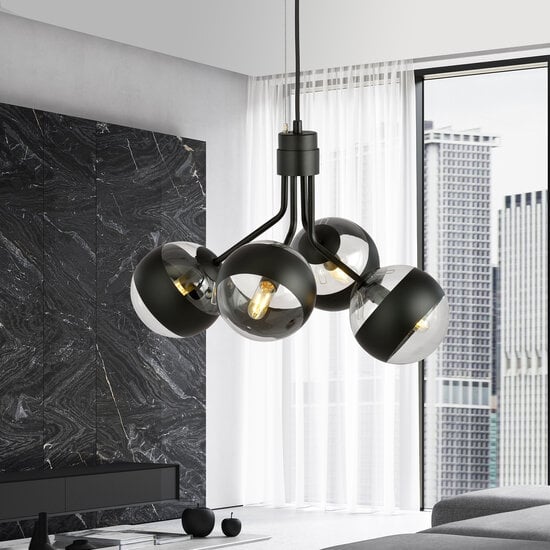 Emibig Emibig Kolding black striped 4 lamp hanging lamp glass bulbs for E14 lamp - Illuminate your space with style and elegance