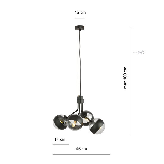 Emibig Emibig Kolding black striped 4 lamp hanging lamp glass bulbs for E14 lamp - Illuminate your space with style and elegance