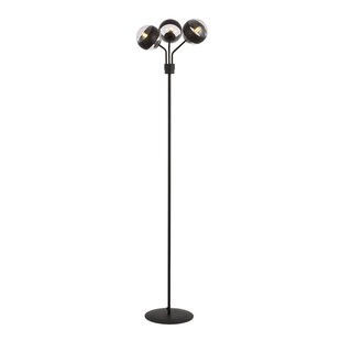 Lámpara de pie Kolding negra rayas negro con bolas de cristal E14