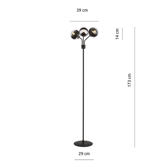 Lampadaire Kolding rayé noir noir avec boules de verre E14