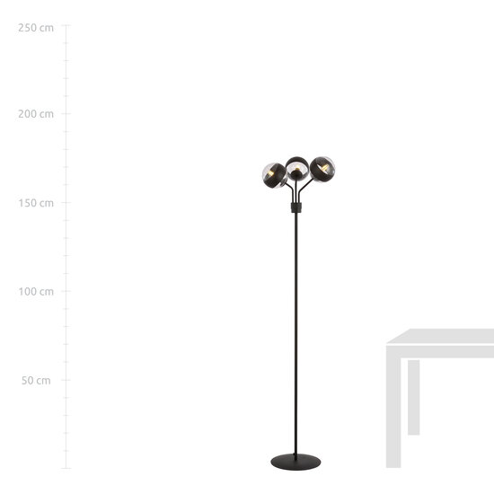 Lampadaire Kolding rayé noir noir avec boules de verre E14