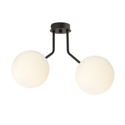 Plafonnier Kolding noir avec 2 ampoules rondes en verre blanc pour lampe E14