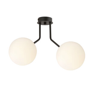 Emibig Kolding zwarte plafondlamp met 2 wit glas ronde bollen voor E14 lamp