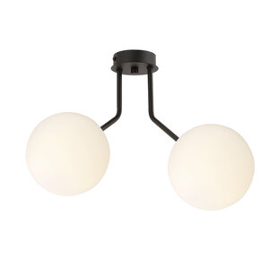 Lámpara de techo Kolding negra con 2 bombillas redondas de cristal blanco para lámpara E14