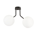 Plafonnier Kolding noir avec 2 ampoules rondes en verre blanc pour lampe E14