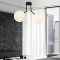 Plafonnier Kolding noir avec 2 ampoules rondes en verre blanc pour lampe E14