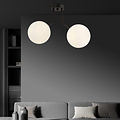 Plafonnier Kolding noir avec 2 ampoules rondes en verre blanc pour lampe E14