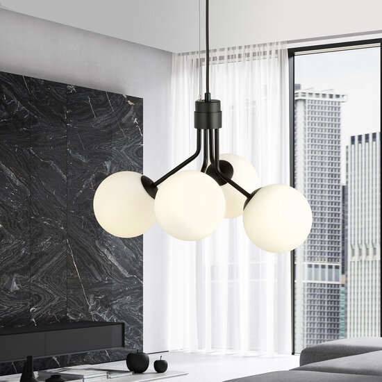 Emibig Emibig Kolding schwarze 4-flammige Hängelampe, weiße Glühbirnen für E14-Lampe - Schaffen Sie eine gemütliche Atmosphäre in Ihrem Zuhause