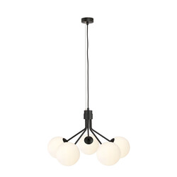 Kolding zwarte 5 lamp hanglamp witte glazen bollen bollen E14