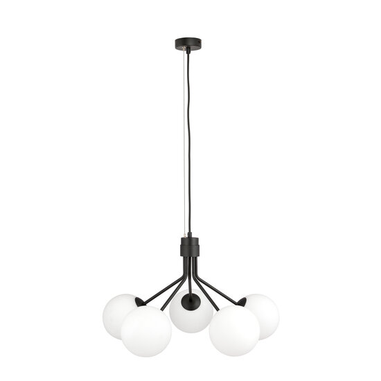 Lampe suspendue Kolding noire 5 lampes boules de verre blanc E14
