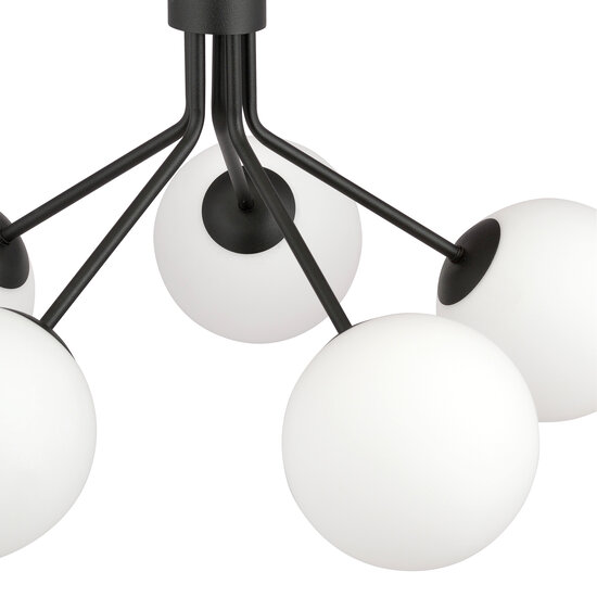 Lampe suspendue Kolding noire 5 lampes boules de verre blanc E14
