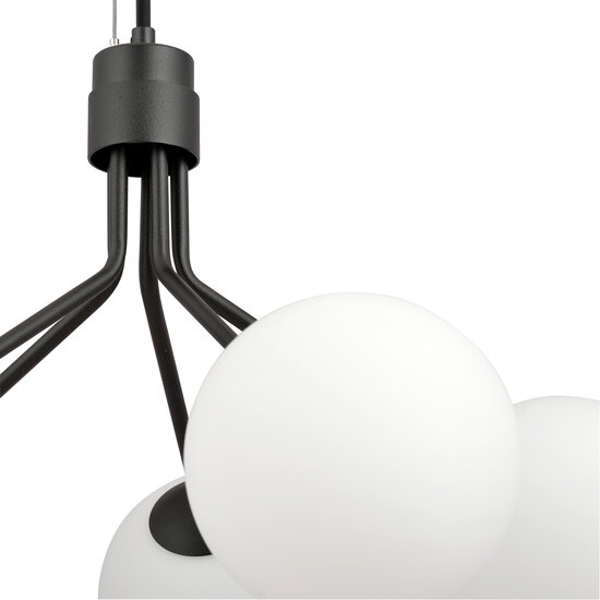 Kolding black 5 lamp hanging lamp white glass balls E14