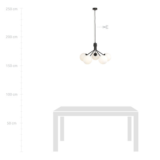 Lampe suspendue Kolding noire 5 lampes boules de verre blanc E14