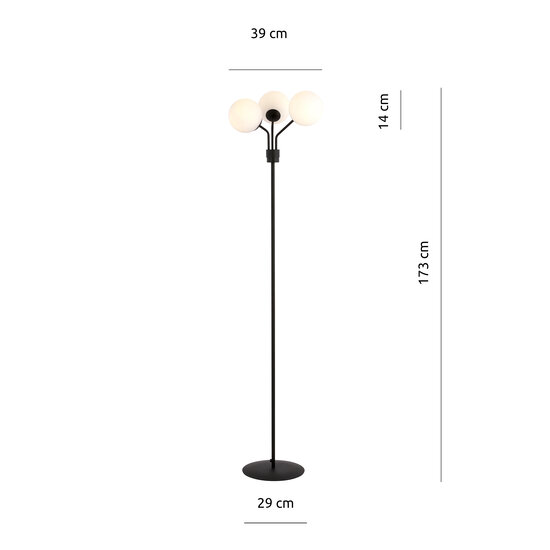 Lampadaire Kolding noir avec ampoules en verre lait E14