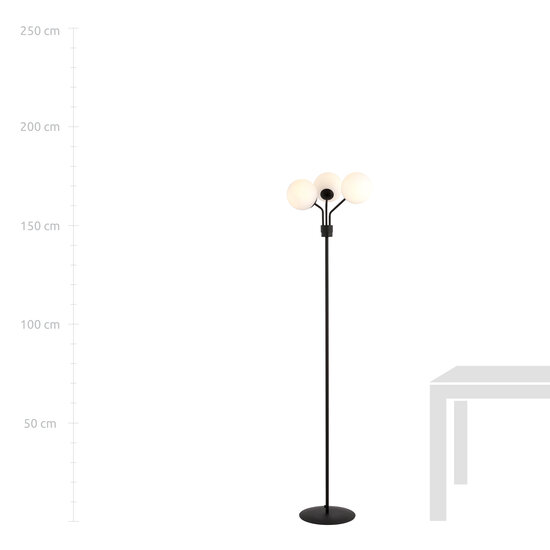 Lampadaire Kolding noir avec ampoules en verre lait E14