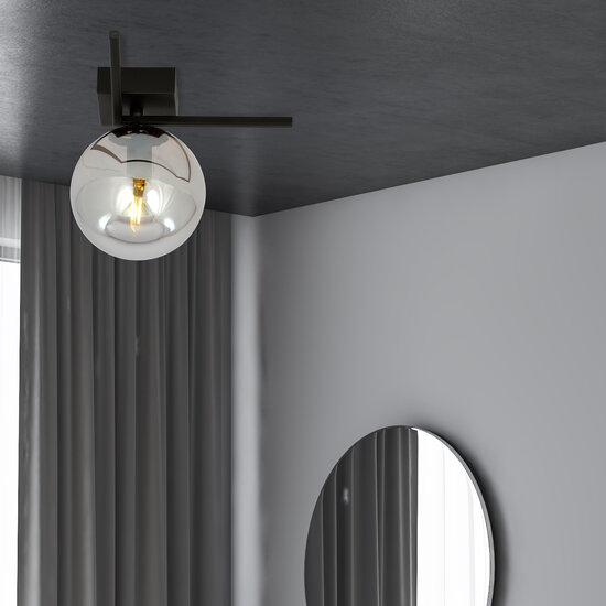 Petite lampe design Horsens pour plafond avec boule en verre fumé E14