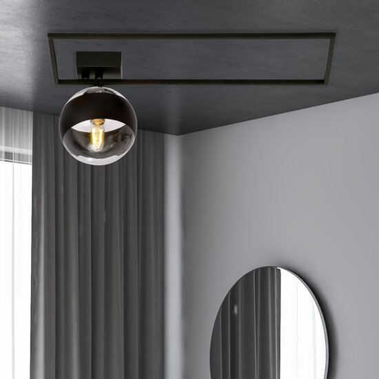 Plafonnier design Roskilde noir avec boule en verre opale blanc E14