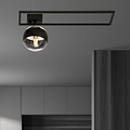 Roskilde grand plafonnier design noir avec boule en verre rayé E14