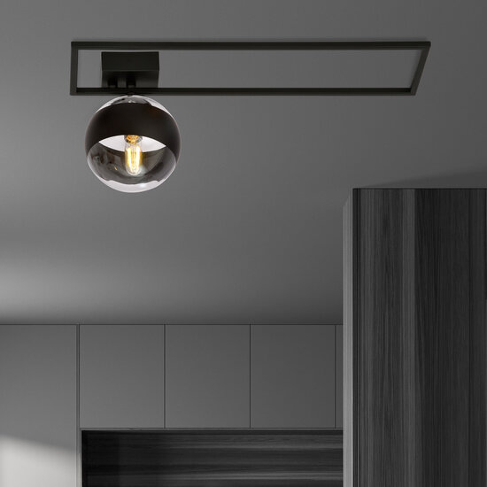 Roskilde grand plafonnier design noir avec boule en verre rayé E14