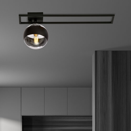 Roskilde long design ceiling lamp black with striped glass ball E14