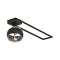 Roskilde lange design plafondlamp zwart met gestreept glas bol E14
