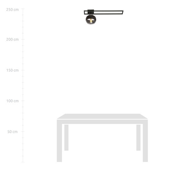 Roskilde lange design plafondlamp zwart met gestreept glas bol E14
