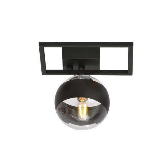 Roskilde kleine design plafondlamp zwart met streep glas bol E14