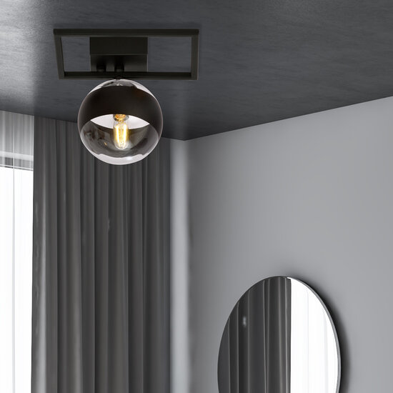 Roskilde kleine design plafondlamp zwart met streep glas bol E14