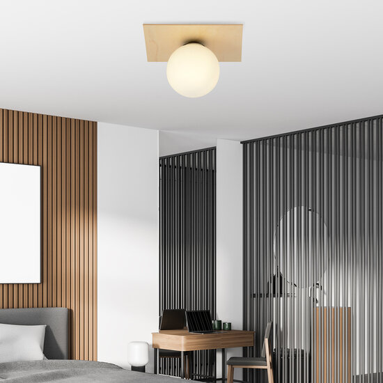 Emibig Emibig Slagelse scandinavische plafondlamp goud messing met opaal glazen bol E14 - Perfect voor moderne interieurs