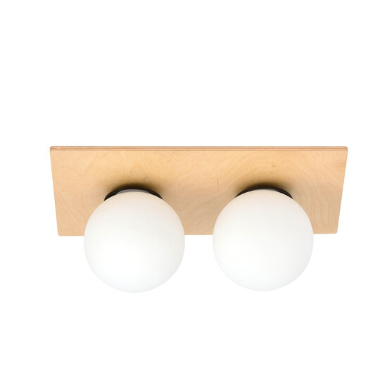 Slagelse double Scandinavian ceiling lamp gold brass with opal glass balls E14