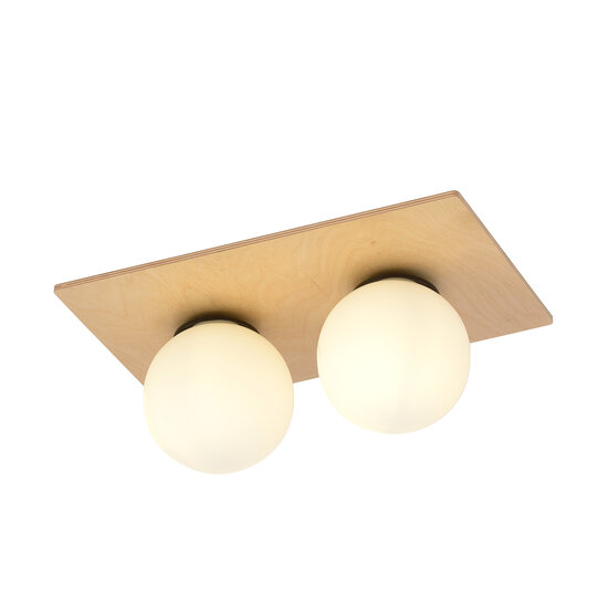 Emibig Emibig Slagelse dubbele scandinavische plafondlamp goud messing met opaal glazen bollen E14 - Perfect voor sfeervolle slaapkamers