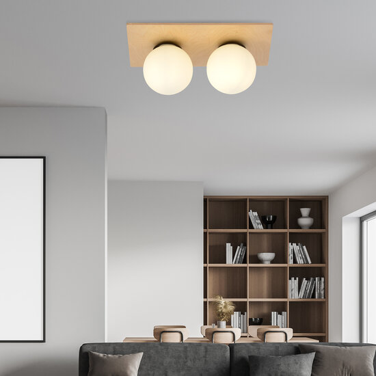 Slagelse lámpara de techo doble escandinava de latón dorado con bolas de cristal opal E14