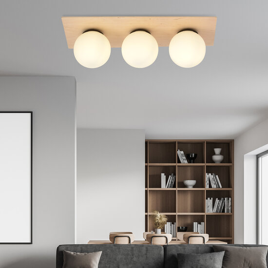 Slagelse lámpara de techo escandinava triple de latón dorado con bolas de cristal opal E14