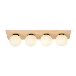 Plafonnier scandinave Slagelse long 4 lampes en laiton doré avec boules en verre opale E14