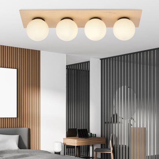 Emibig Emibig Slagelse lámpara de techo escandinava larga de 4 luces en latón dorado con bolas de vidrio opal E14 - Crea un ambiente acogedor en tu hogar