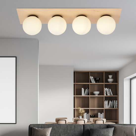 Slagelse long 4 lamp Scandinavian ceiling lamp gold brass with opal glass balls E14