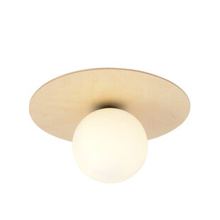 Slagelse ronde scandinavische plafondlamp goud messing met opaal glazen bol E14