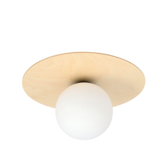 Plafonnier scandinave rond Slagelse en laiton doré avec boule en verre opale E14