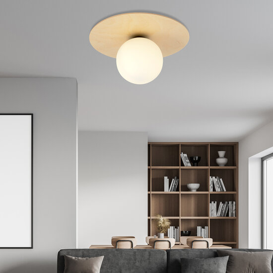 Slagelse round Scandinavian ceiling lamp gold brass with opal glass ball E14