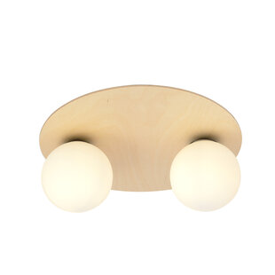 Lampe de plafond scandinave double ronde Slagelse en laiton doré avec boules en verre opale E14