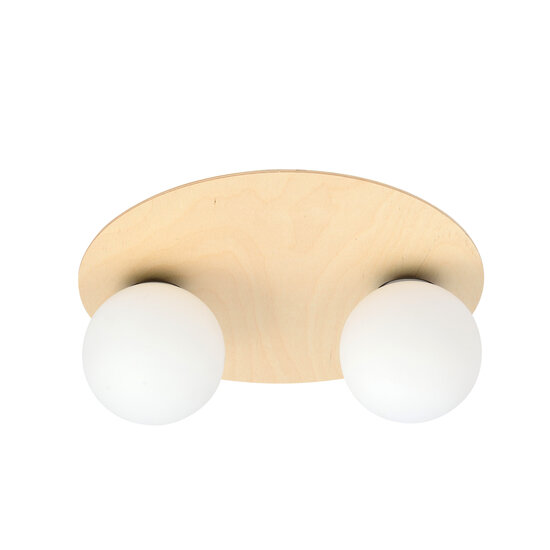 Plafonnier scandinave double rond Slagelse en laiton doré avec boules en verre opale E14