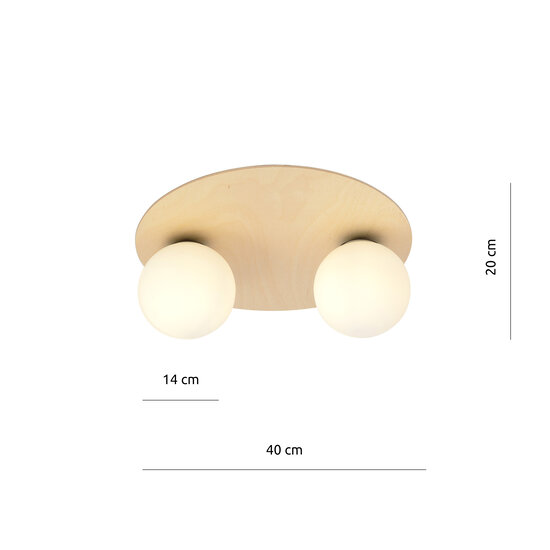 Plafonnier scandinave double rond Slagelse en laiton doré avec boules en verre opale E14