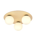 Slagelse round triple Scandinavian ceiling lamp gold brass with opal glass balls E14