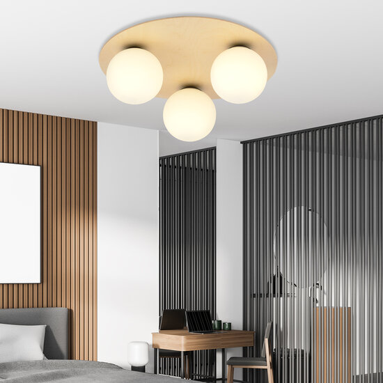 Slagelse round triple Scandinavian ceiling lamp gold brass with opal glass balls E14