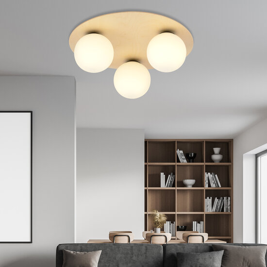 Slagelse round triple Scandinavian ceiling lamp gold brass with opal glass balls E14