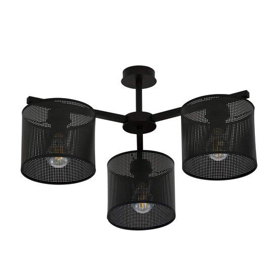 Gentofte black ceiling lamp with 3 metal shades E27