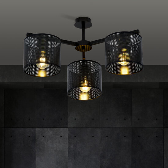 Gentofte black ceiling lamp with 3 metal shades E27